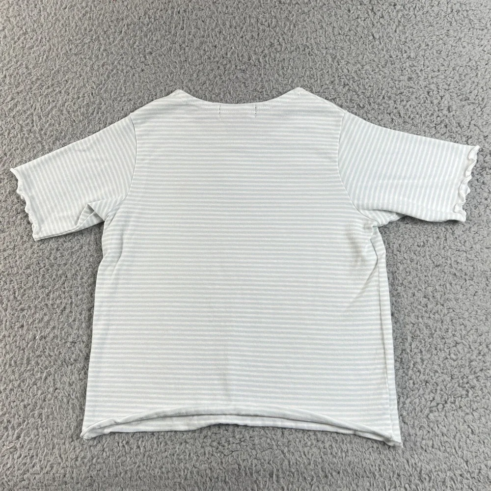 Ralph Lauren Striped T-Shirt Girls 4T Light Blue White Lettuce Trim‎ Logo Tee